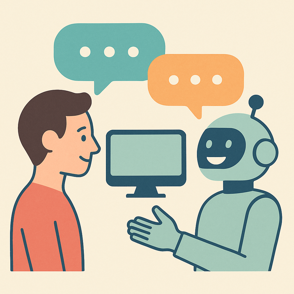 Illustration of AI and human communicating effectively.