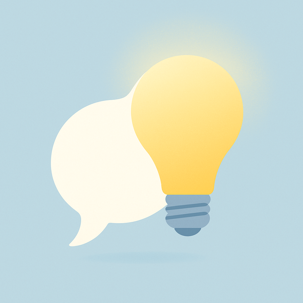 Speech bubble morphing into a glowing lightbulb, symbolizing prompt generation.